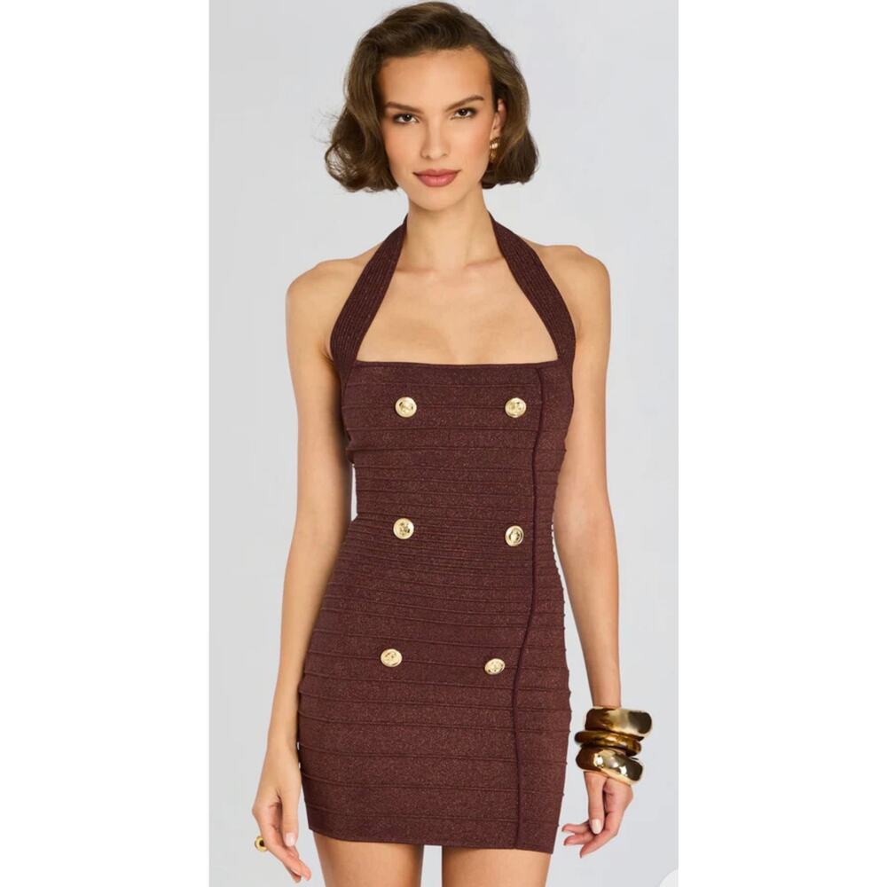 Retrofete Harlynn Metallic Pecan Bandage Knit Mini Dress Size Large - Picture 5 of 10